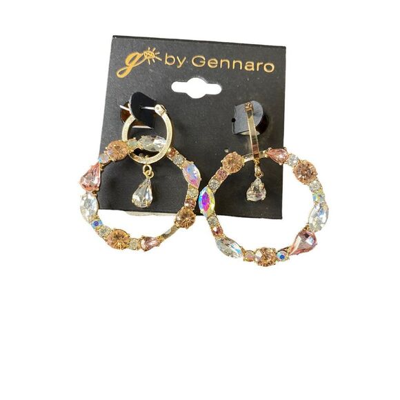 g by Gennaro Pink White Rhinstone Hoop Earrings - Picture 2 of 7